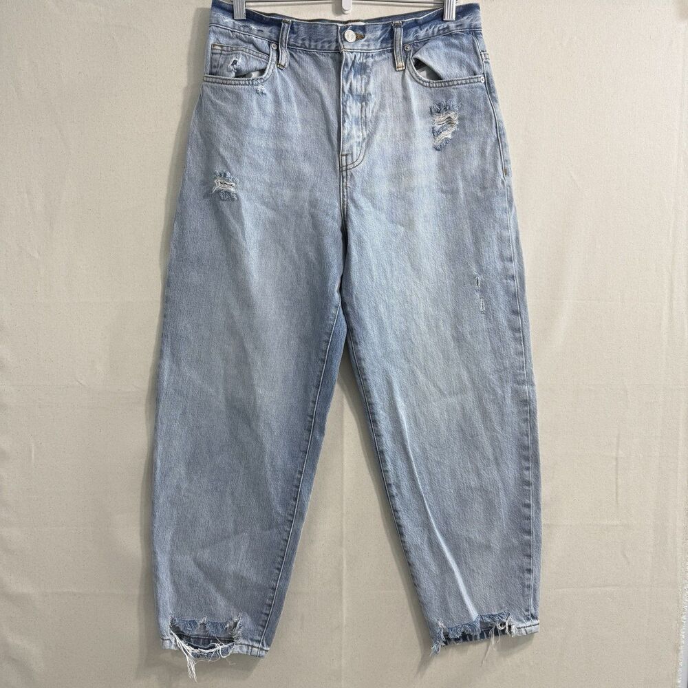 FRAME Ultra High Rise Barrel Jeans Women’s 30 Clash Distressed Light Wash LBR385